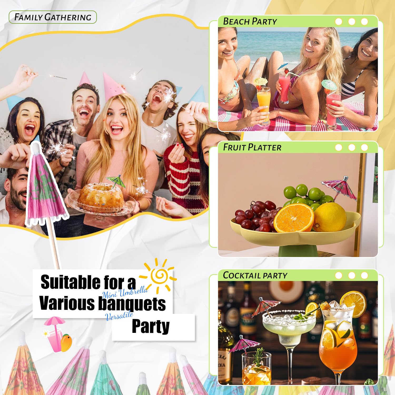 Paper umbrella picks for cups and cupcakes 50-piece set