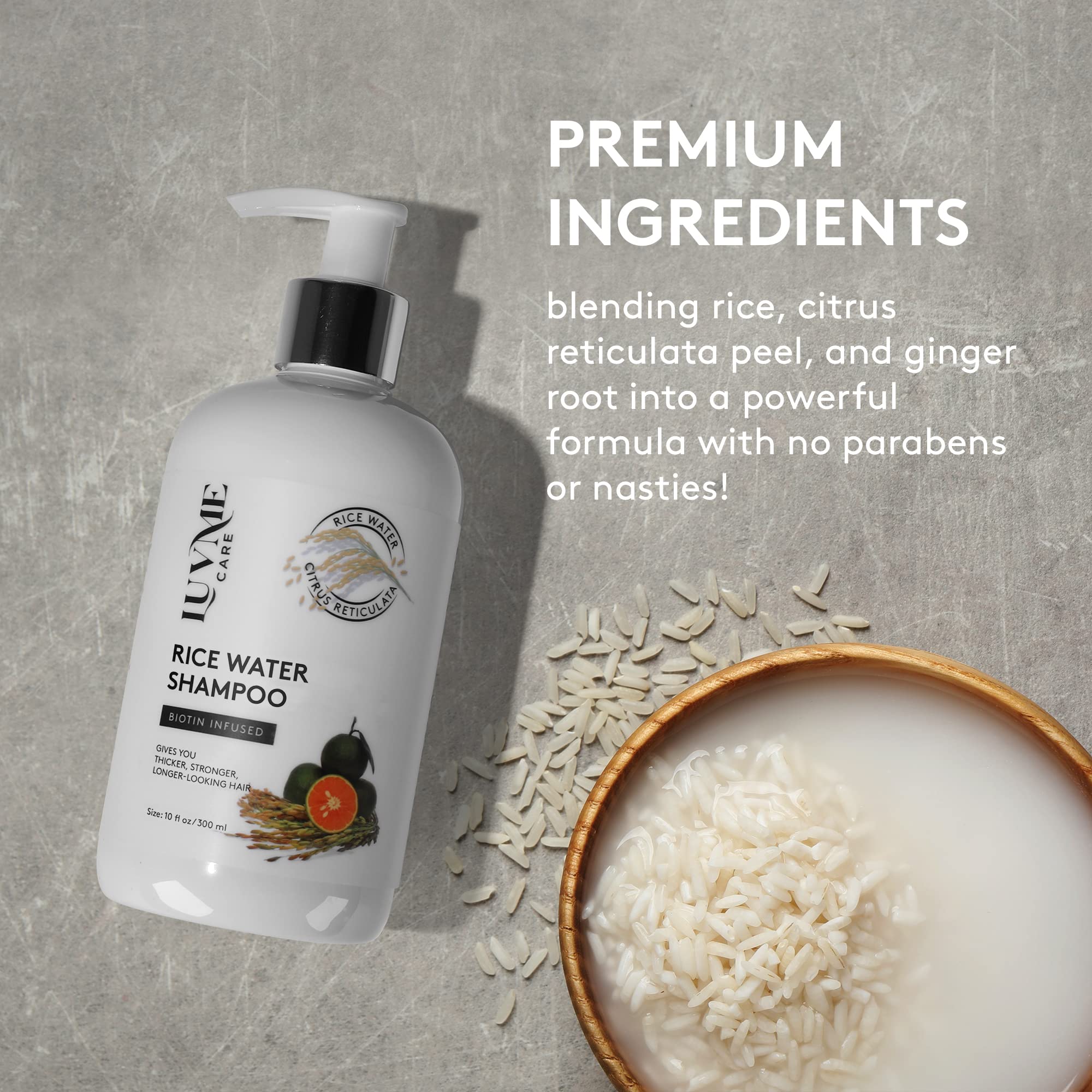Paraben-free rice water thickening shampoo product packaging