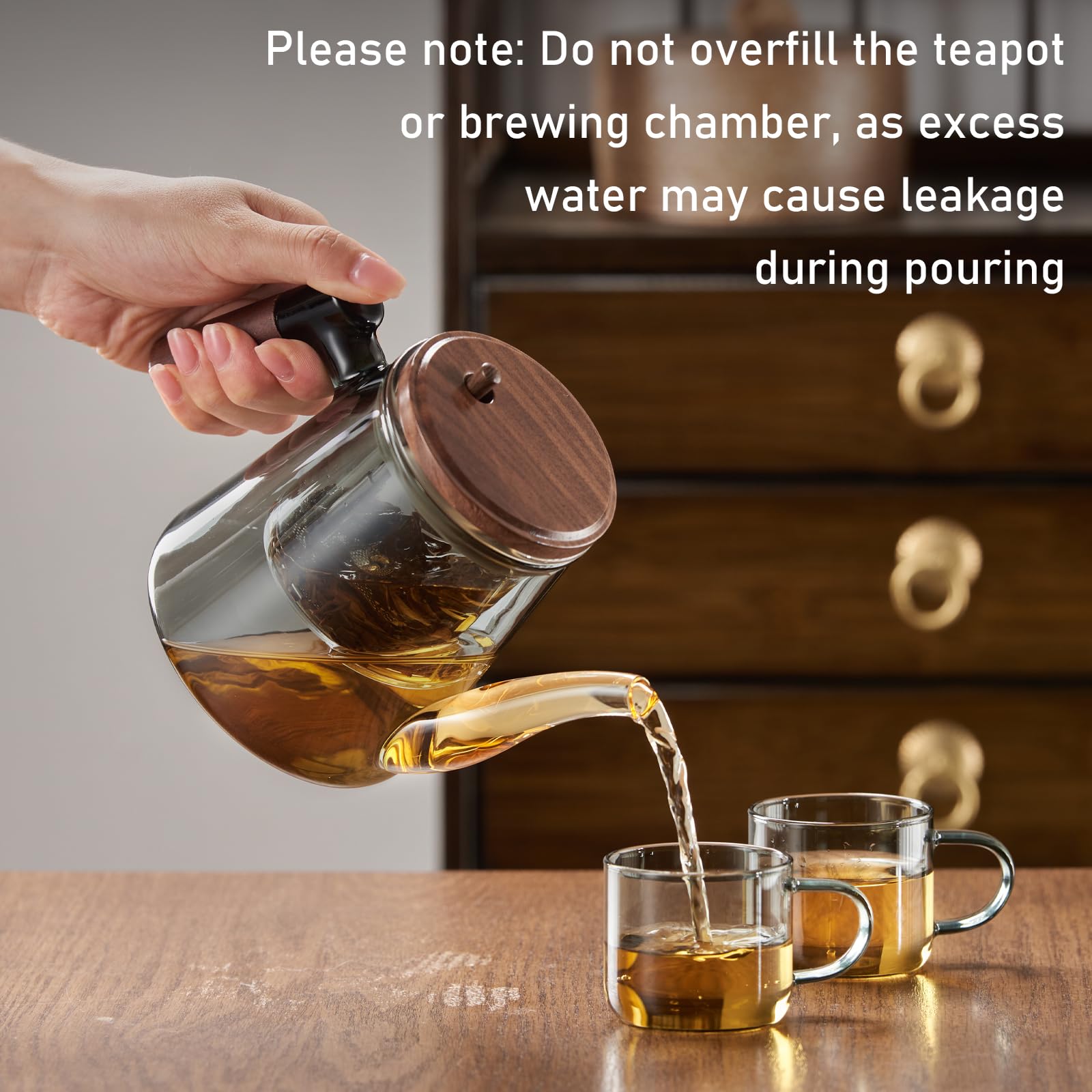 Wide mouth dishwasher safe glass teapot