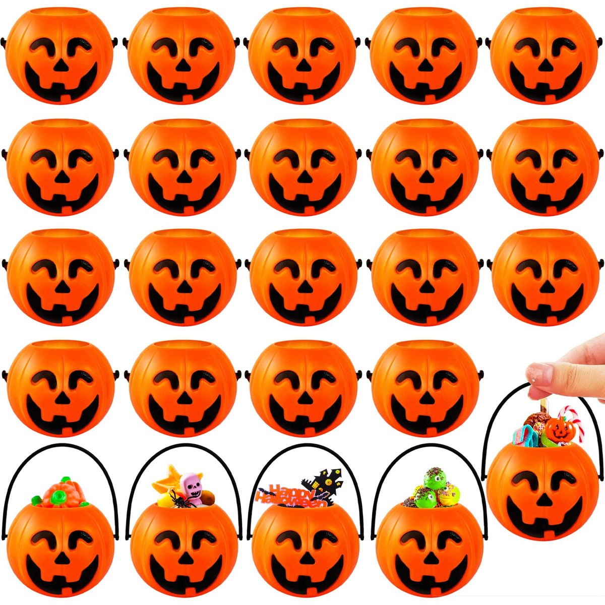 Paradi star 24PCS Mini Halloween Pumpkin Candy Buckets set with handles