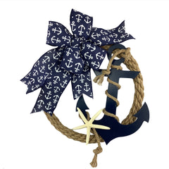 Paradise Wreath Boutique 12 inch nautical rope wreath with navy anchor bow
