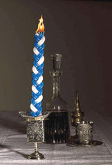 Blue and white braided Havdalah candle with cotton wicks