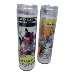 Etiqueta ritual con oración en cada vela del set