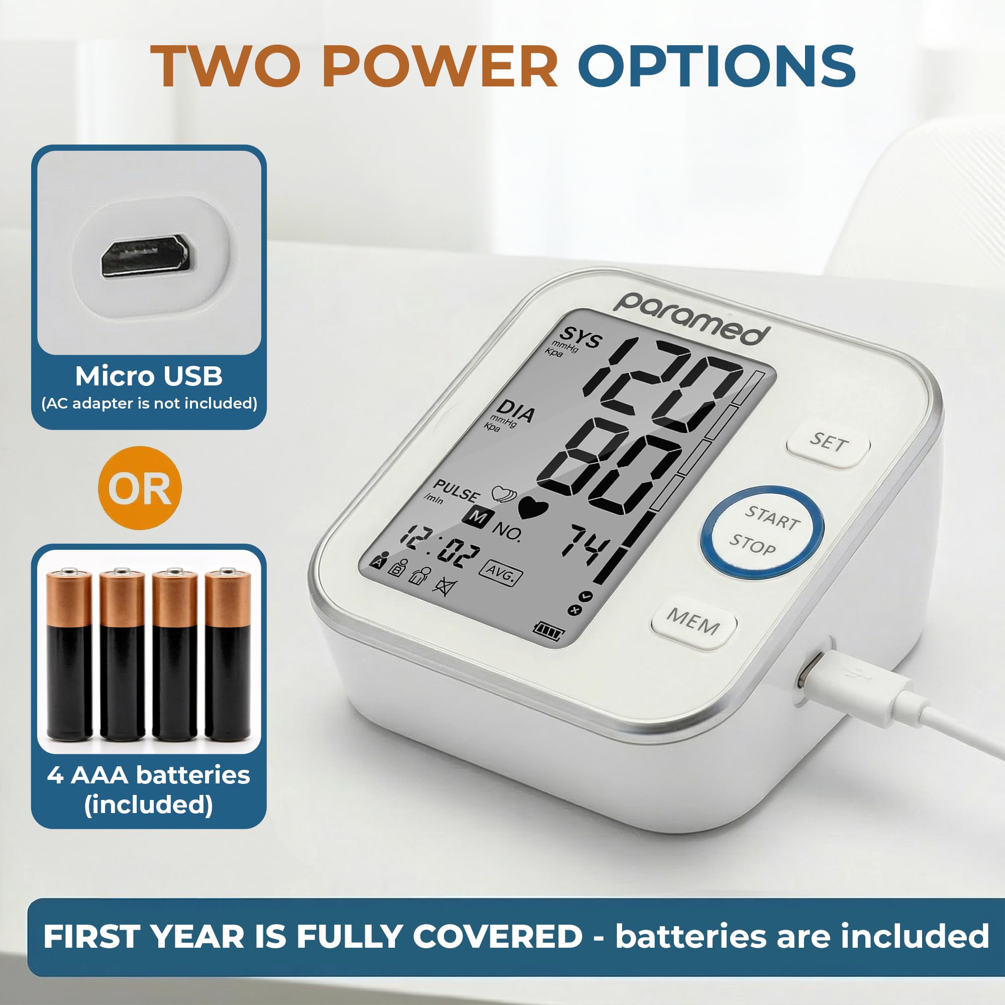 Paramed Blood Pressure Monitor full set includes 4 AA batteries and carrying bag