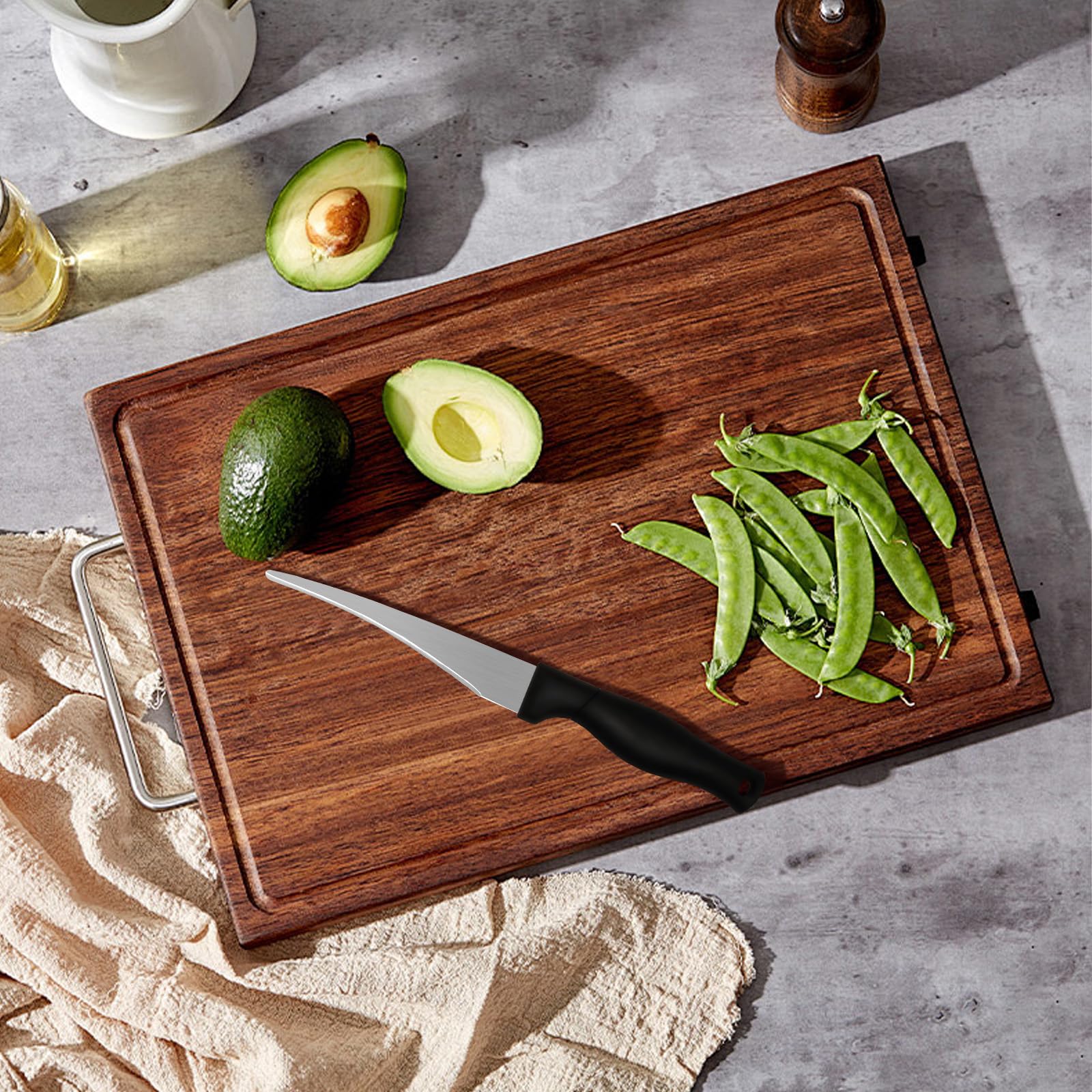 Detail garnishing with curved paring knife