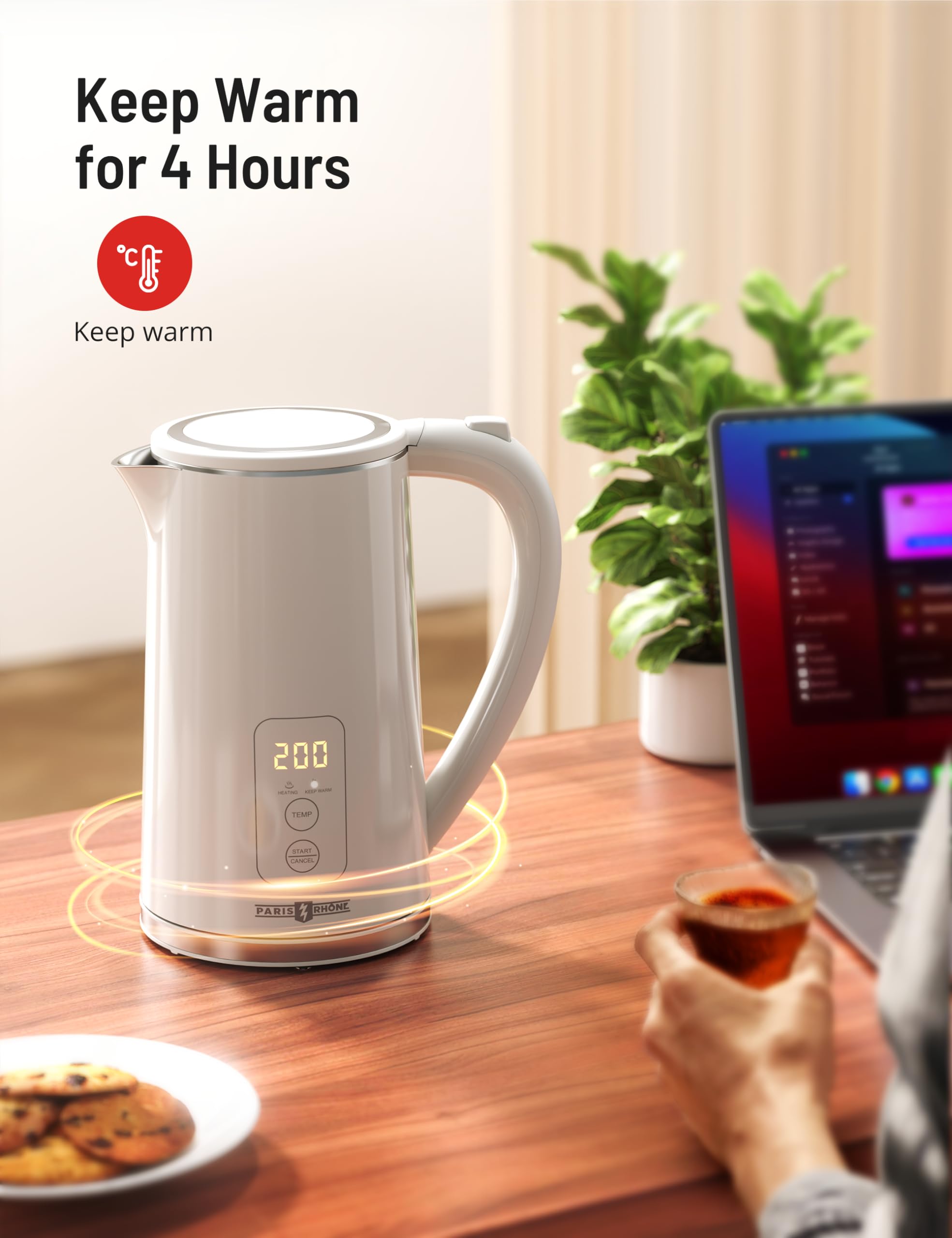 Auto shut-off and boil-dry protection in Paris Rhône Electric Kettle