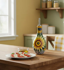 Parrini Italian sunflower oil cruet blue background