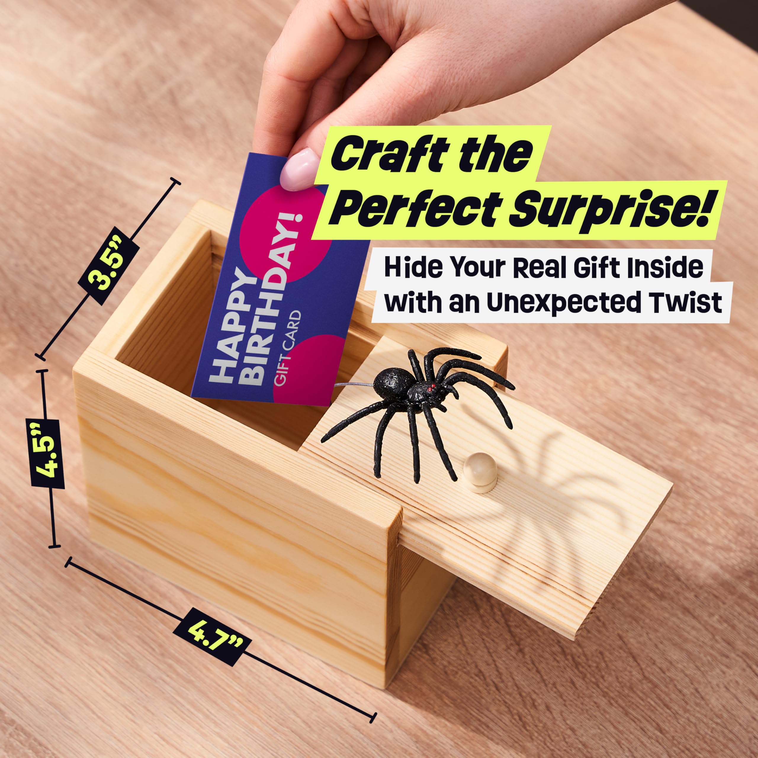 Gift card compartment inside spider prank box