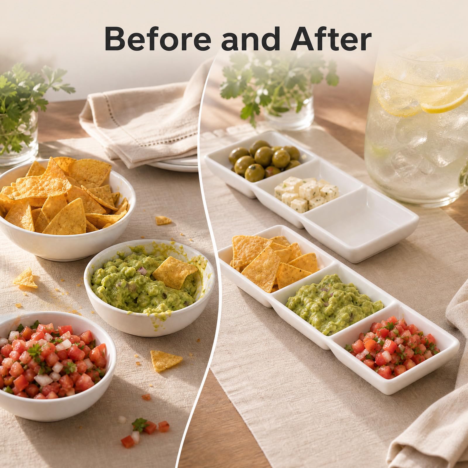 Rectangular chip and dip tray for snacks at events