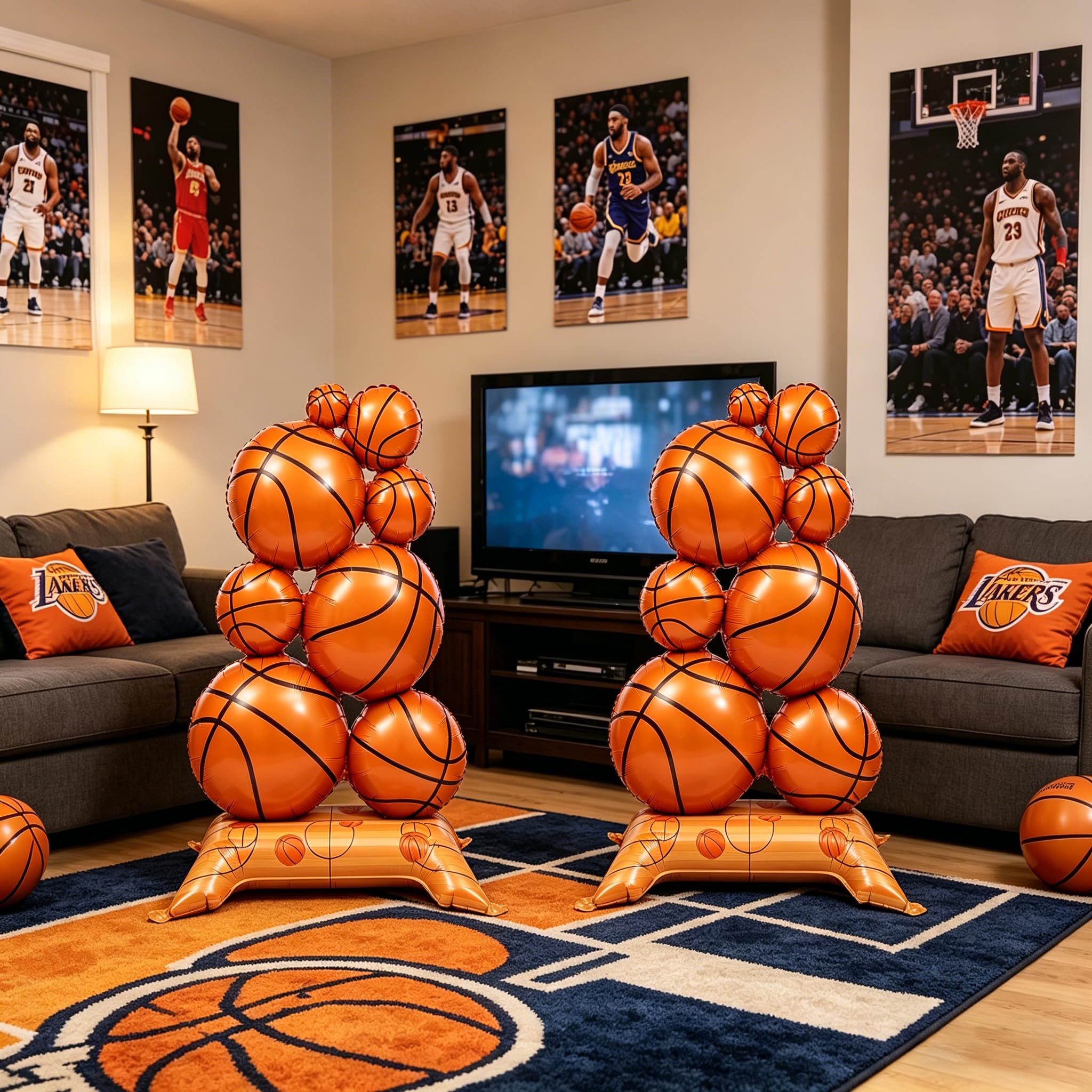 Air-inflated basketball balloons with straw for deflation