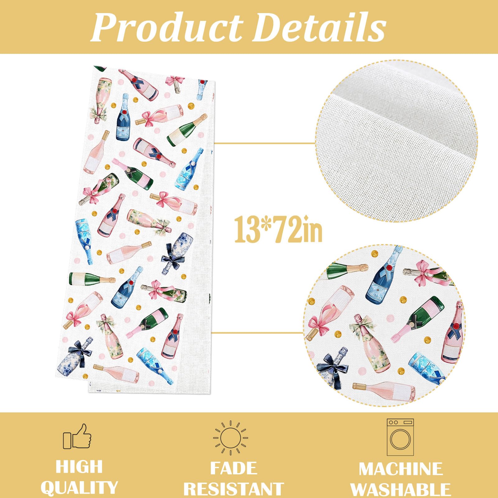 Polyester linen-like texture of Heyfary champagne table runner