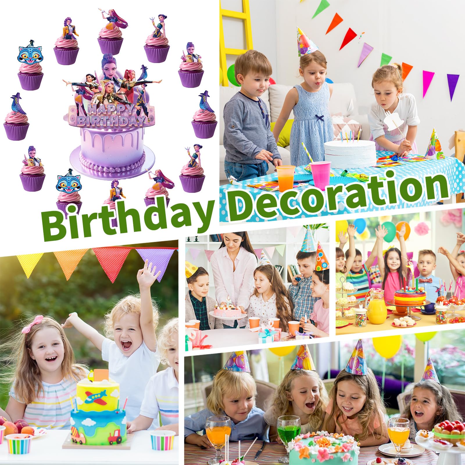 One large topper and twenty four dessert decorations included