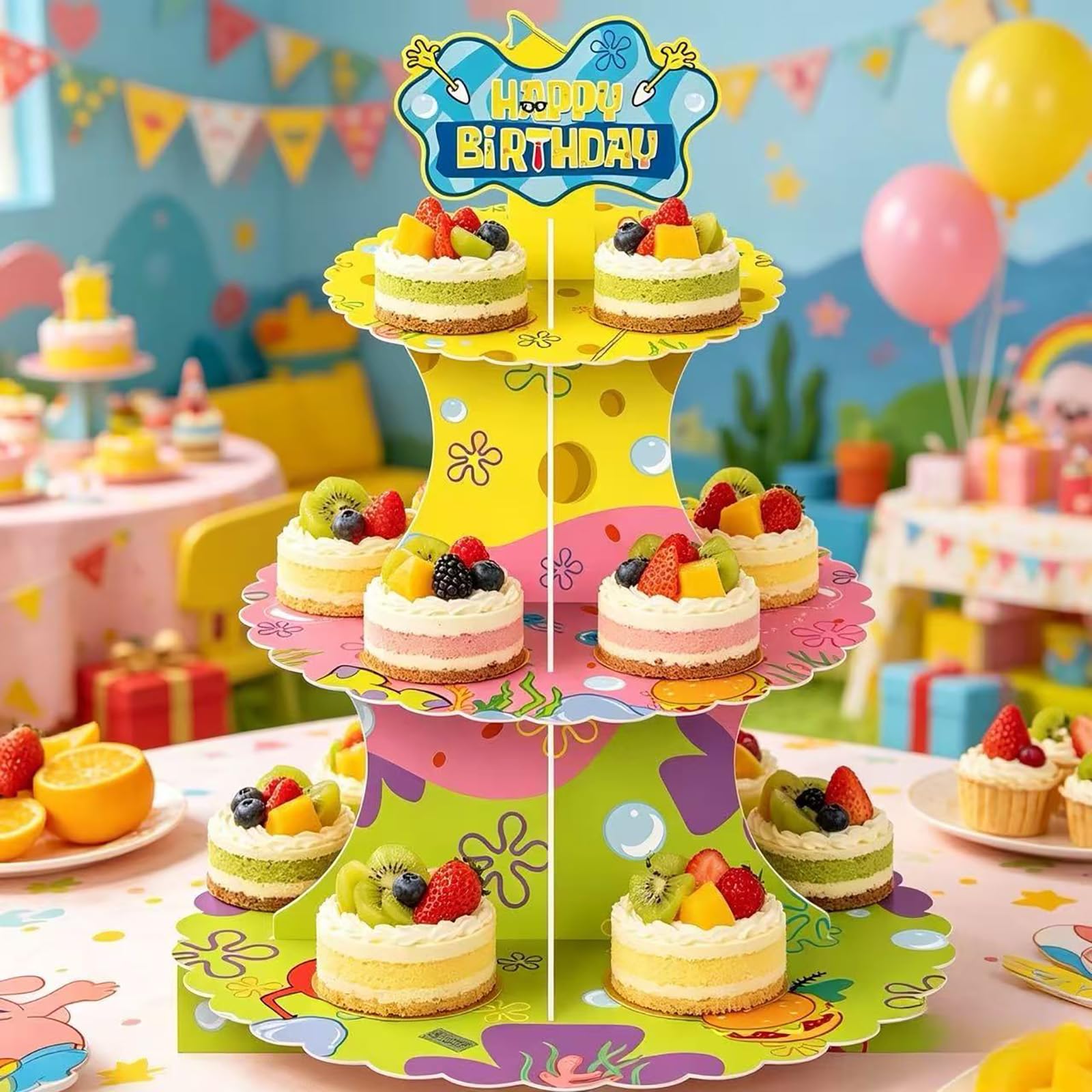 Yellow themed cupcake stand suitable for baby shower and parties