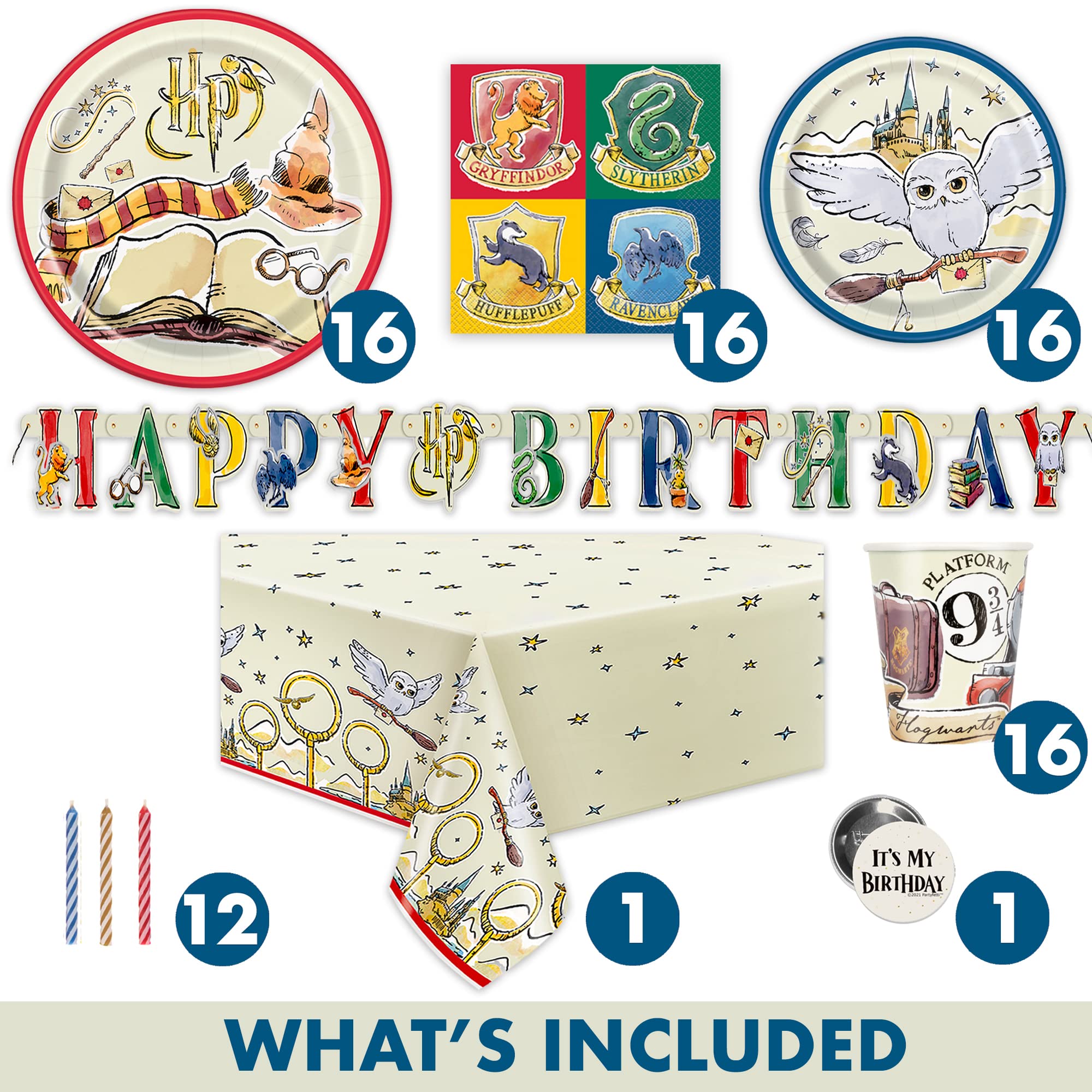 Harry Potter themed paper plates napkins and cups set