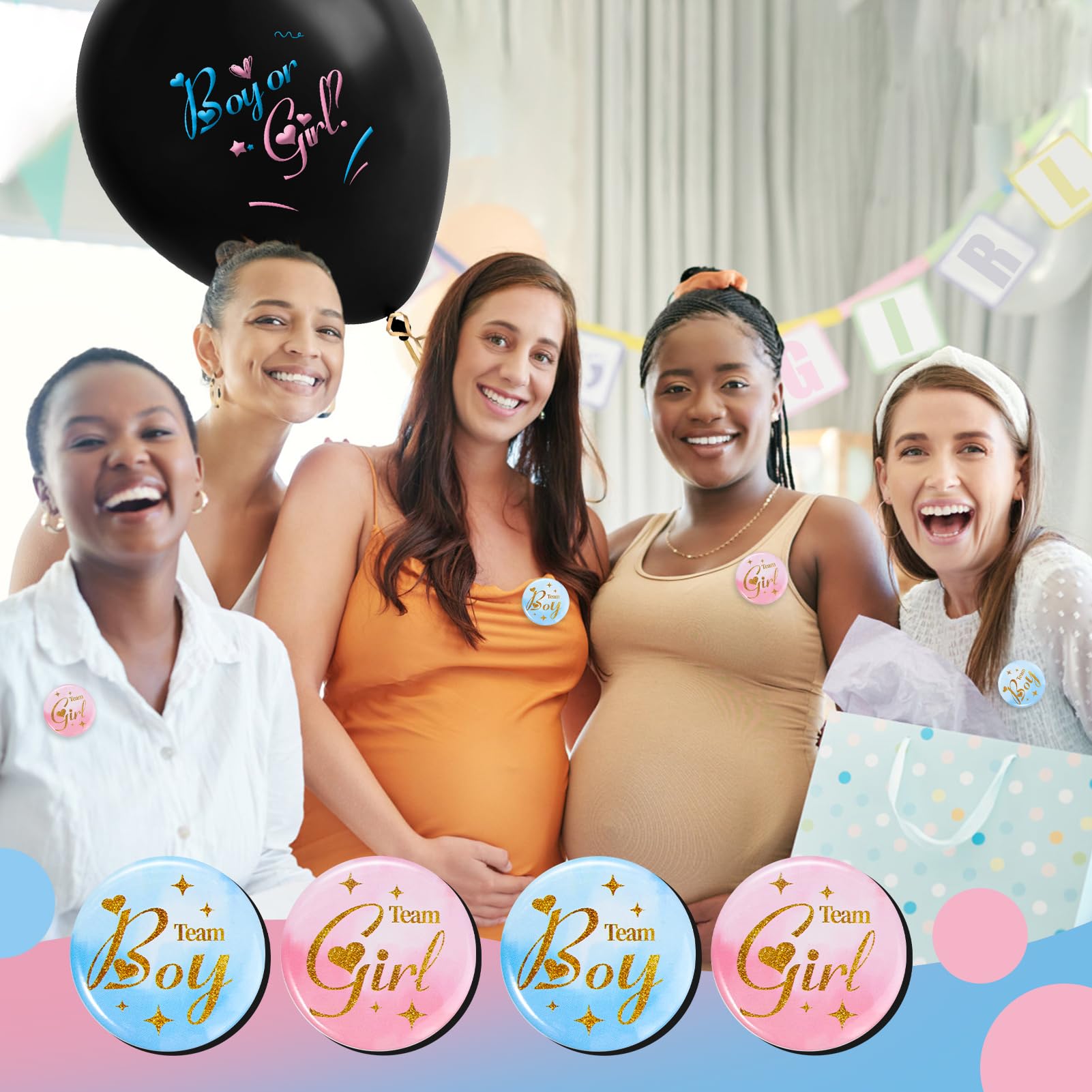 Team Boy and Team Girl pins attached to clothing example