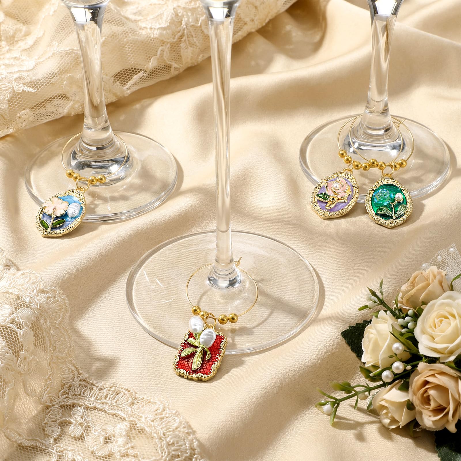 Party favors for cocktail parties using wine glass charms