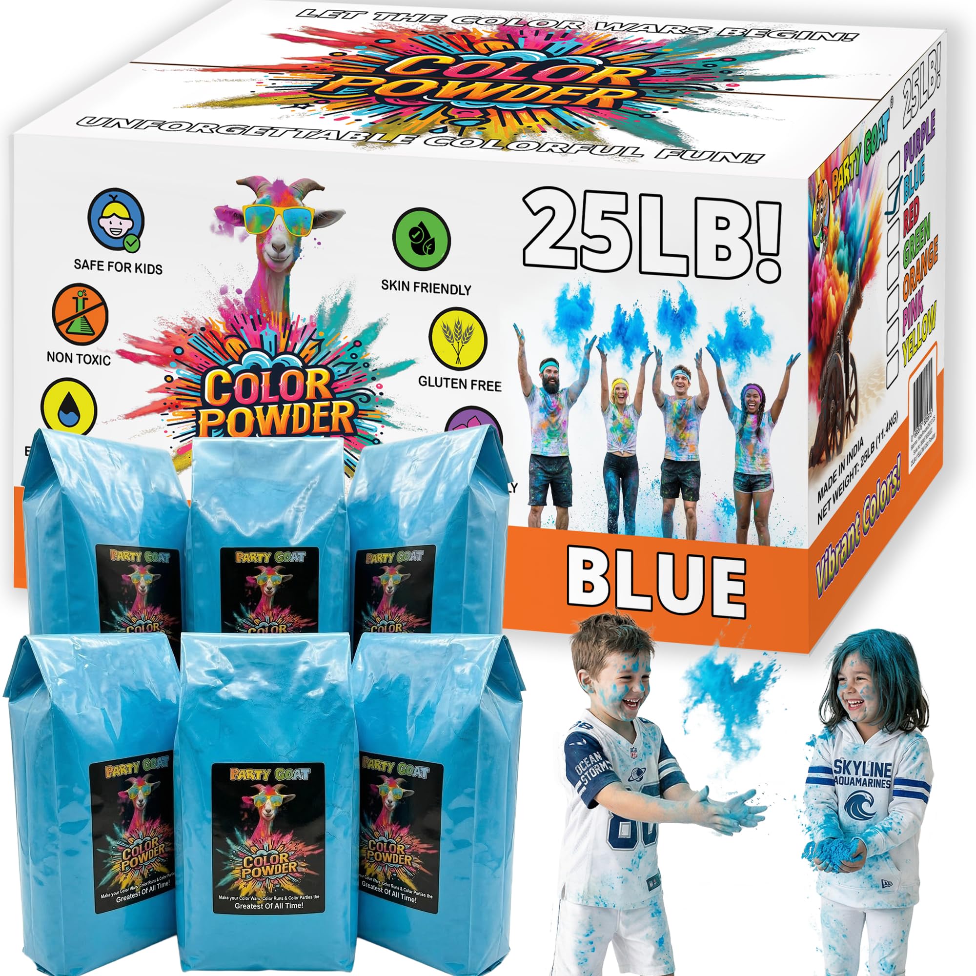 Party GOAT blue color run powder 25 lb bulk packaging