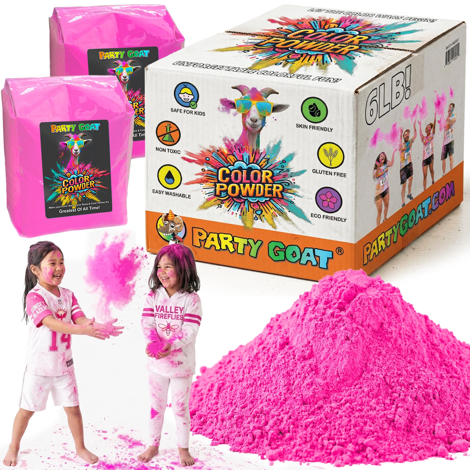 PARTY GOAT pink color run powder 6 lb bulk Holi powder