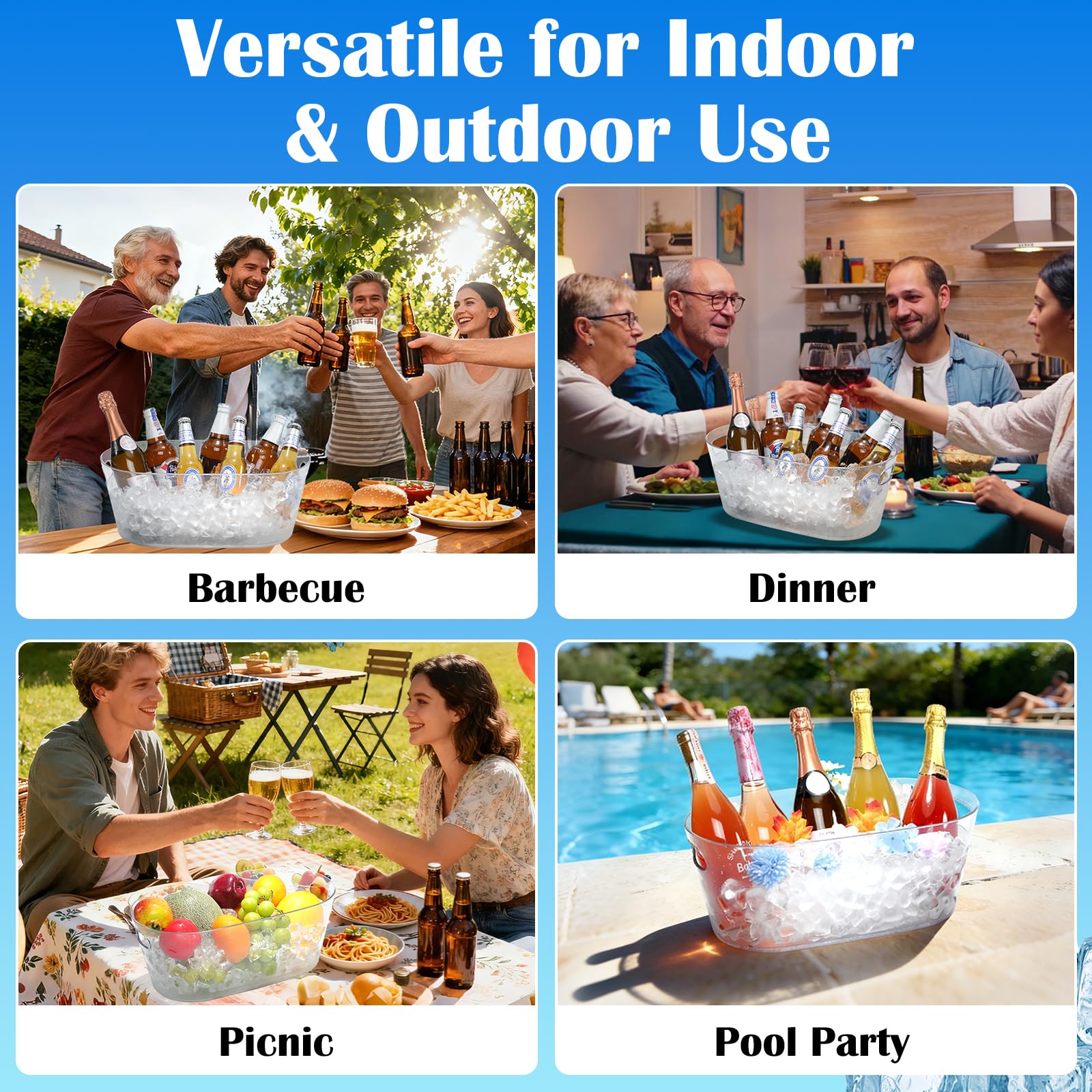 Party ice bucket set for indoor and outdoor events