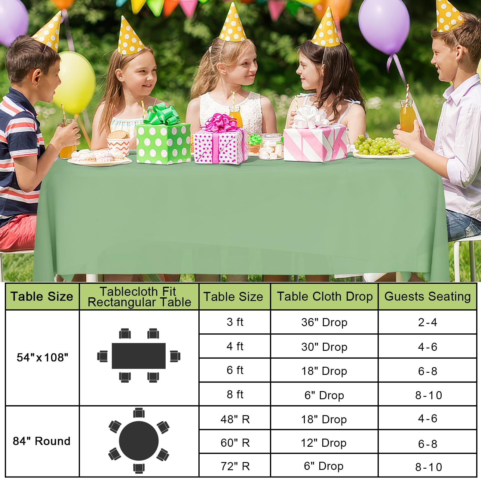 Sage green party table cover for celebrations