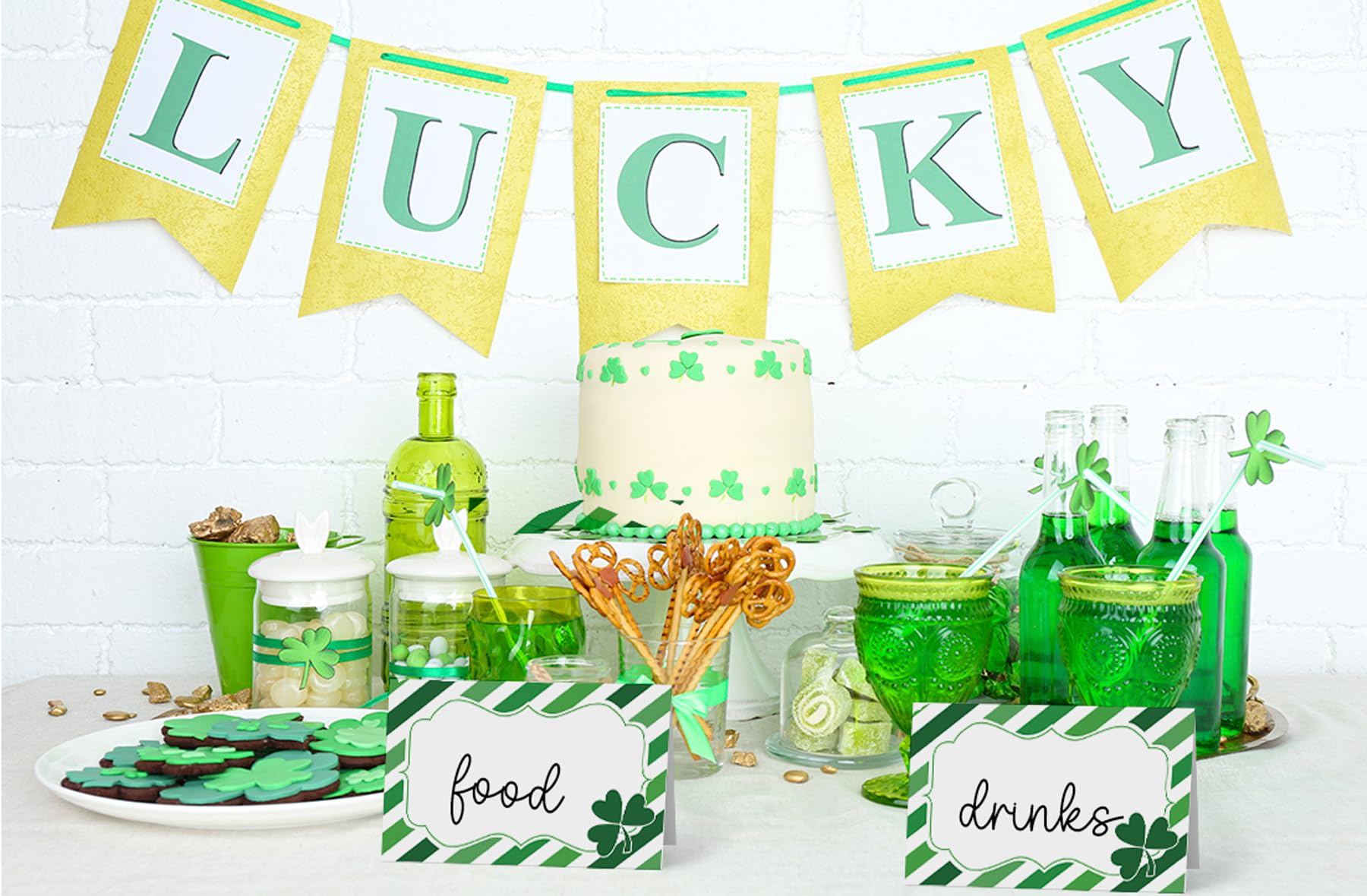 Festive shamrock design place cards for labeling and seating