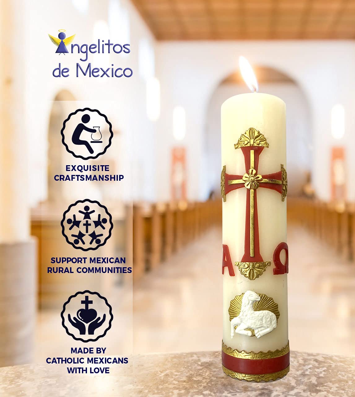 Paschal Red candle with Alpha and Omega engraving