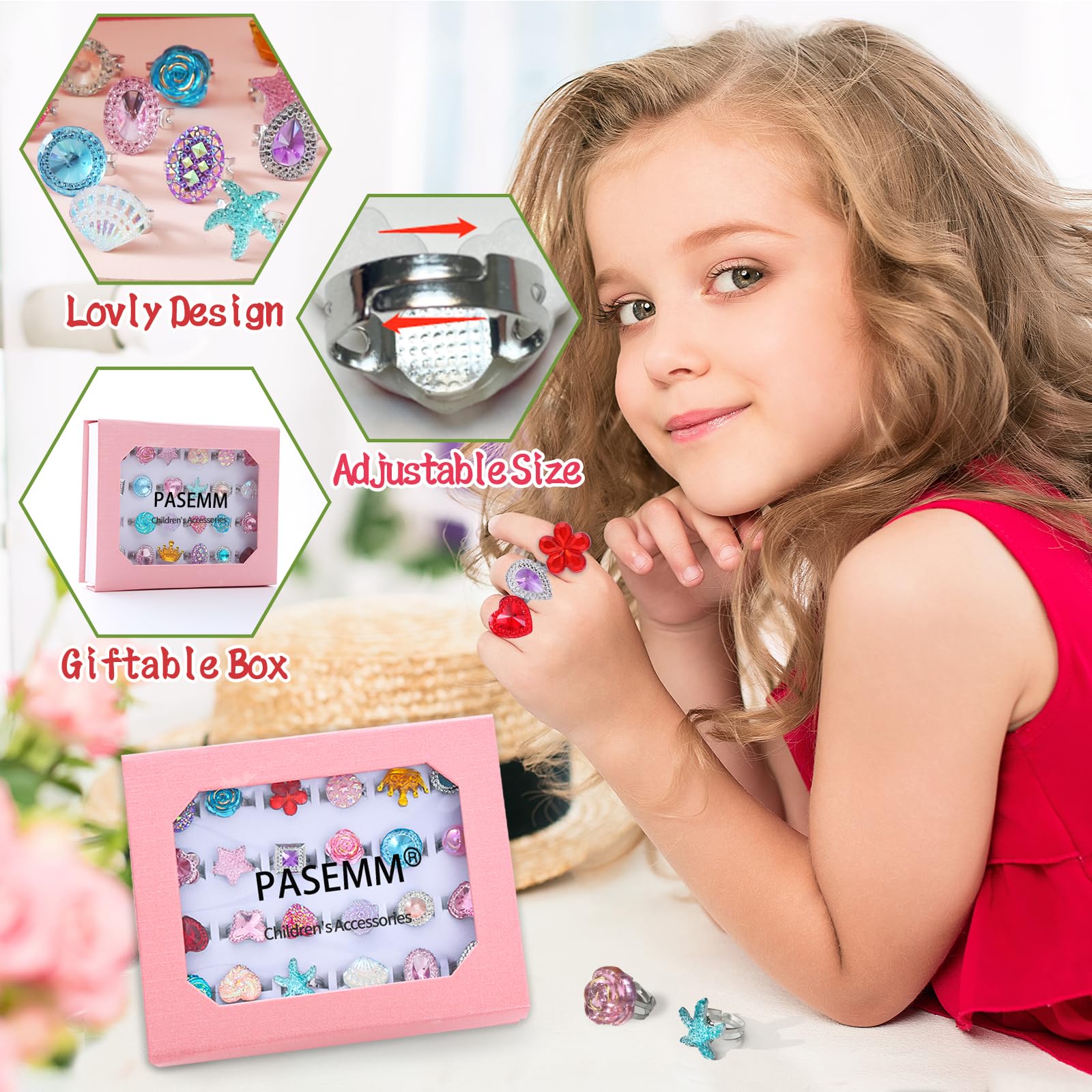 No-duplication 24-piece ring set for girls