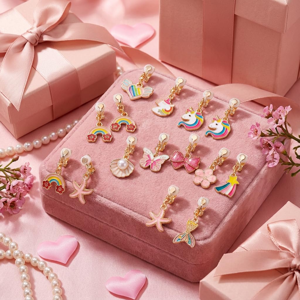 Unicorn design clip-on earrings for girls by PASEMM
