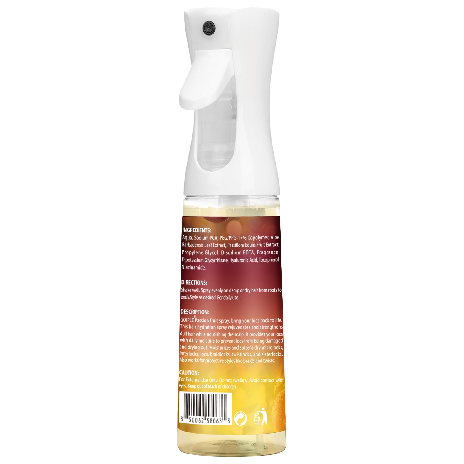 Passion fruit loc spray hair care packaging