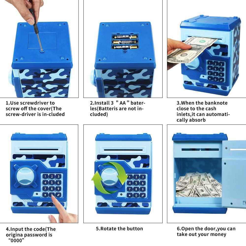 Piggy bank with password protection feature