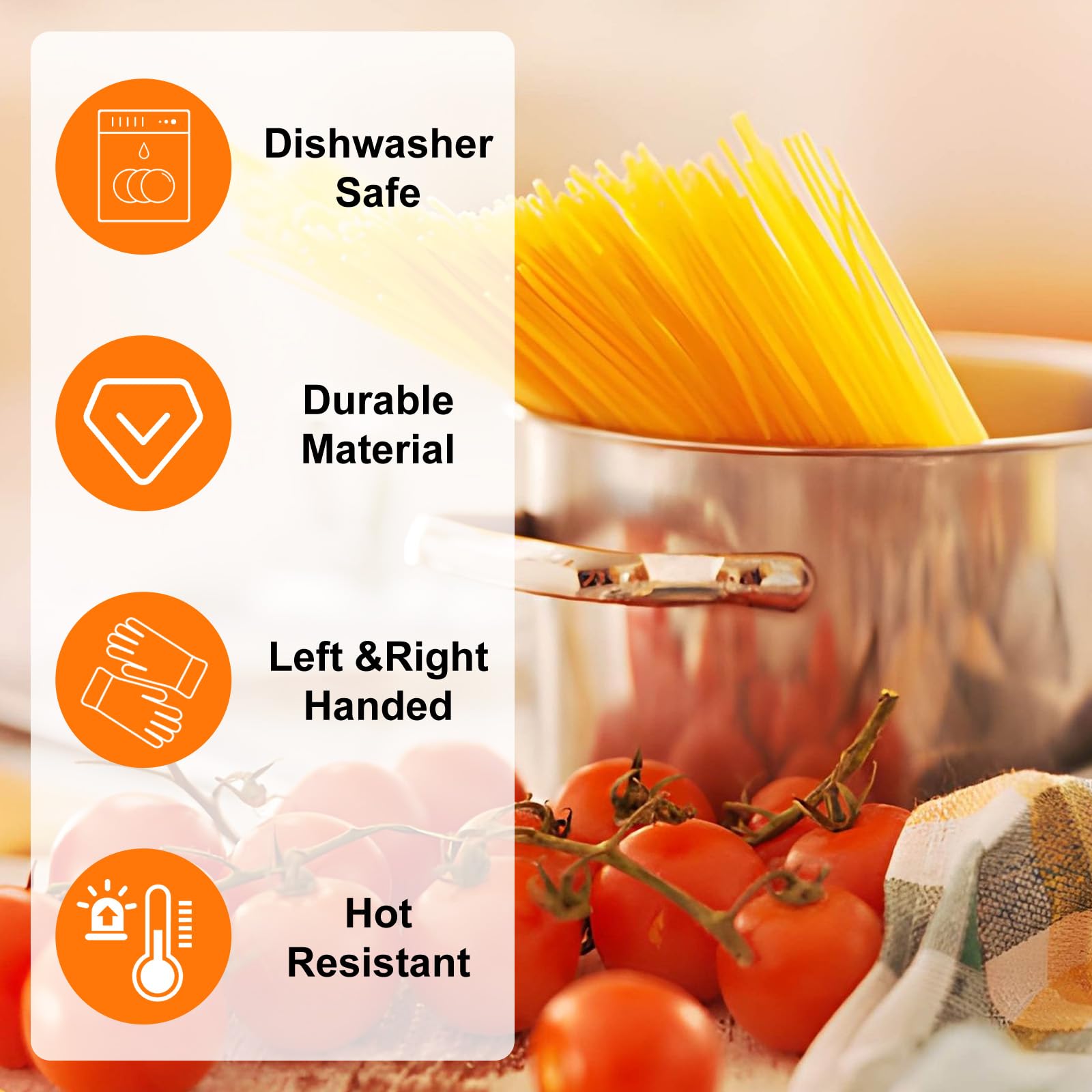 Pasta strainer for draining pasta and vegetables with handle