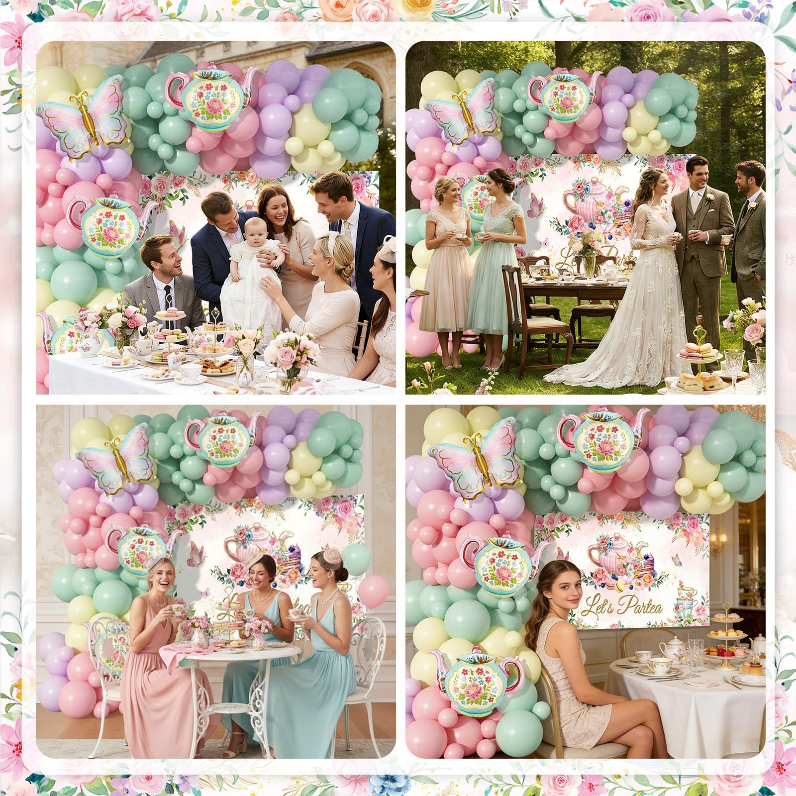 Pastel balloon arch garland created from assorted balloon sizes