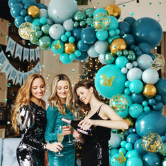 Pastel blue balloons with teal turquoise color scheme included