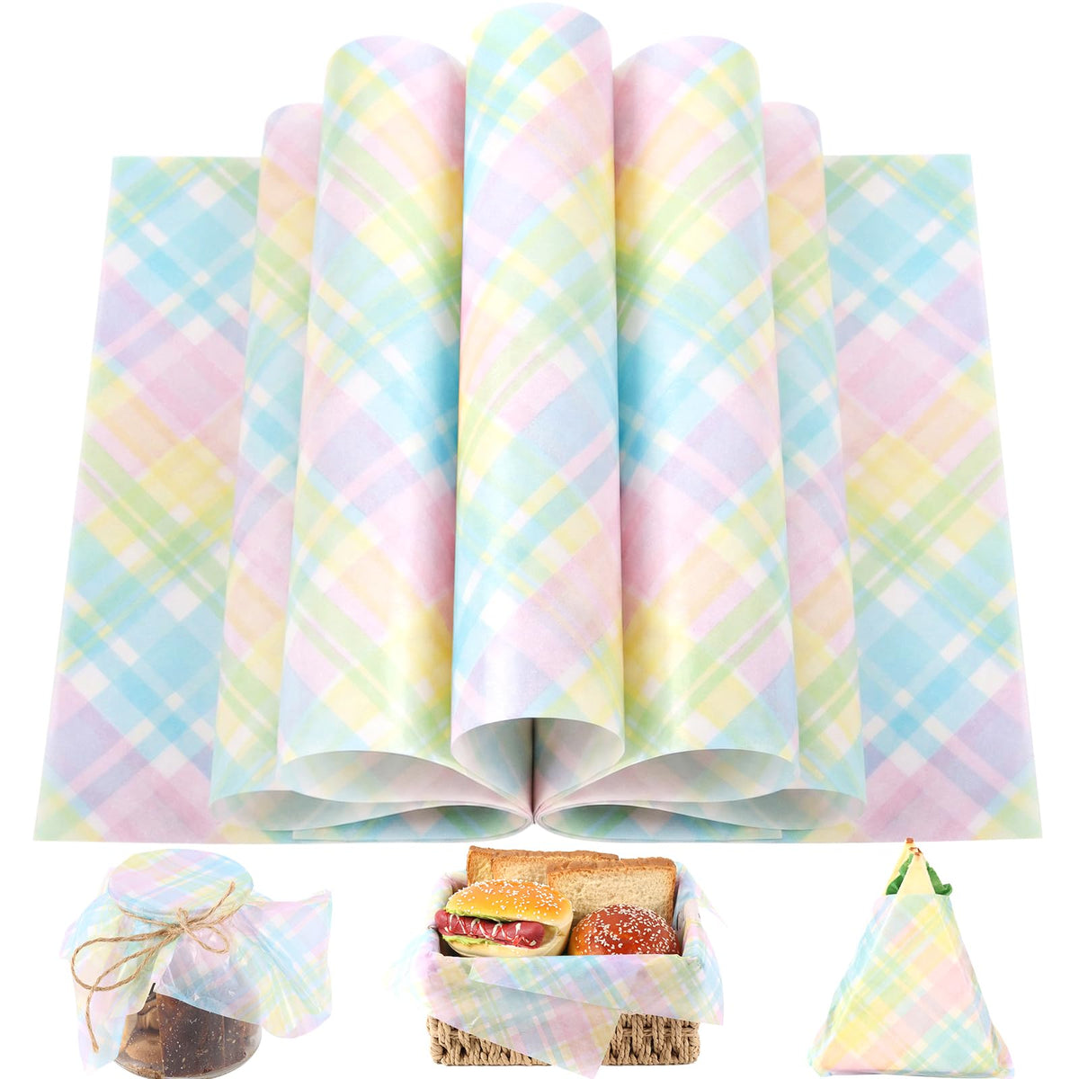 Pastel Plaids wax paper for Food pack 150 sheets