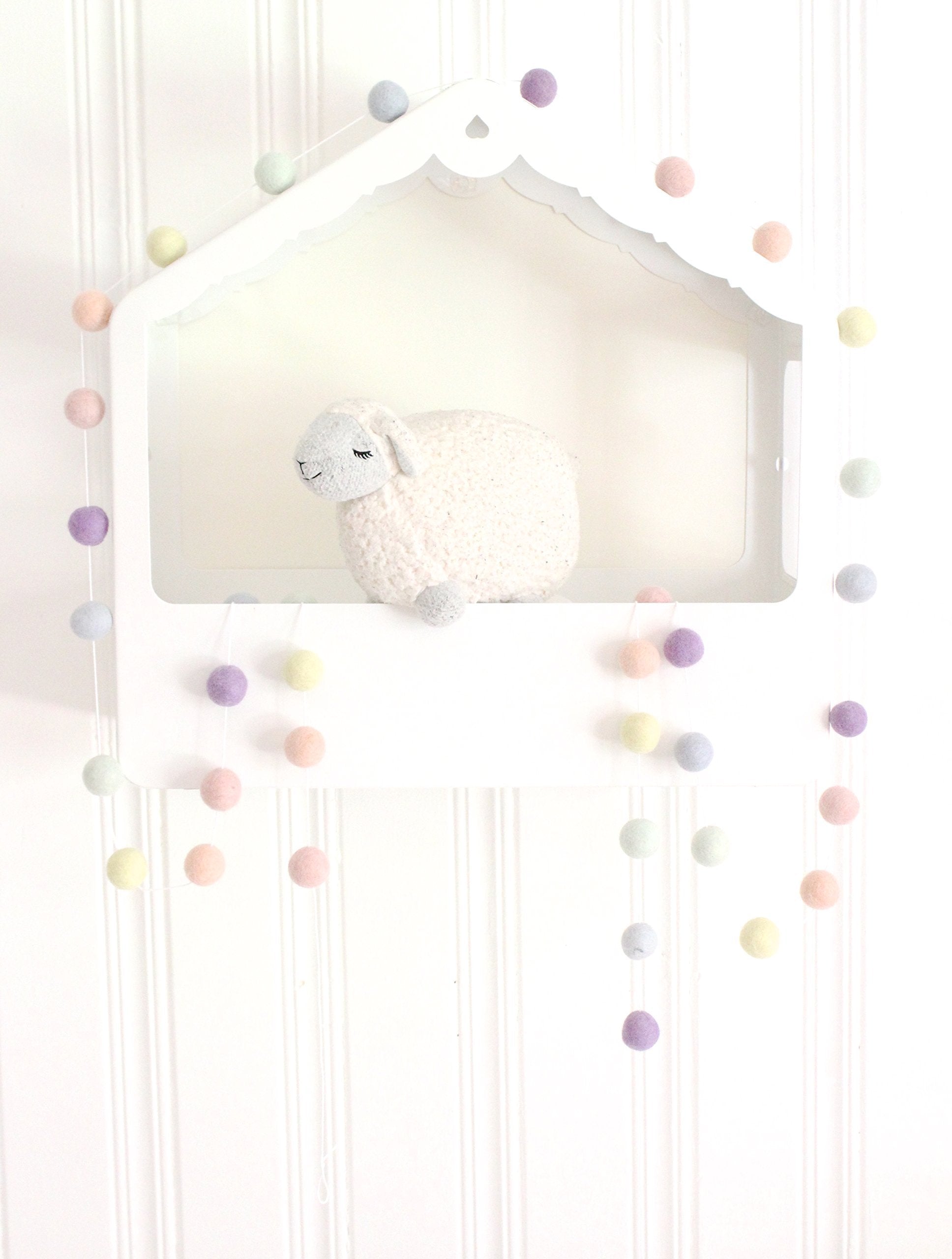 Pastel pom pom garland by Sheep Farm Felt