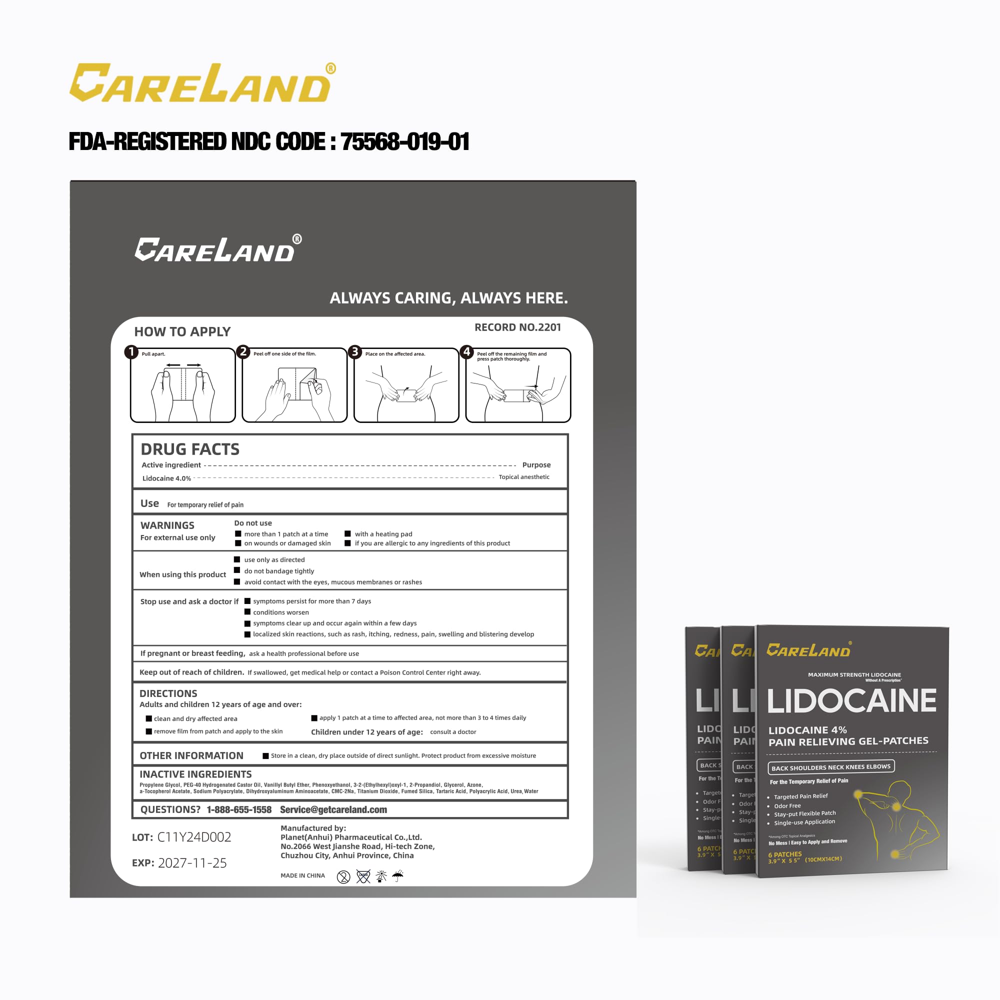 Long lasting relief up to 8 hours with CARELAND patch