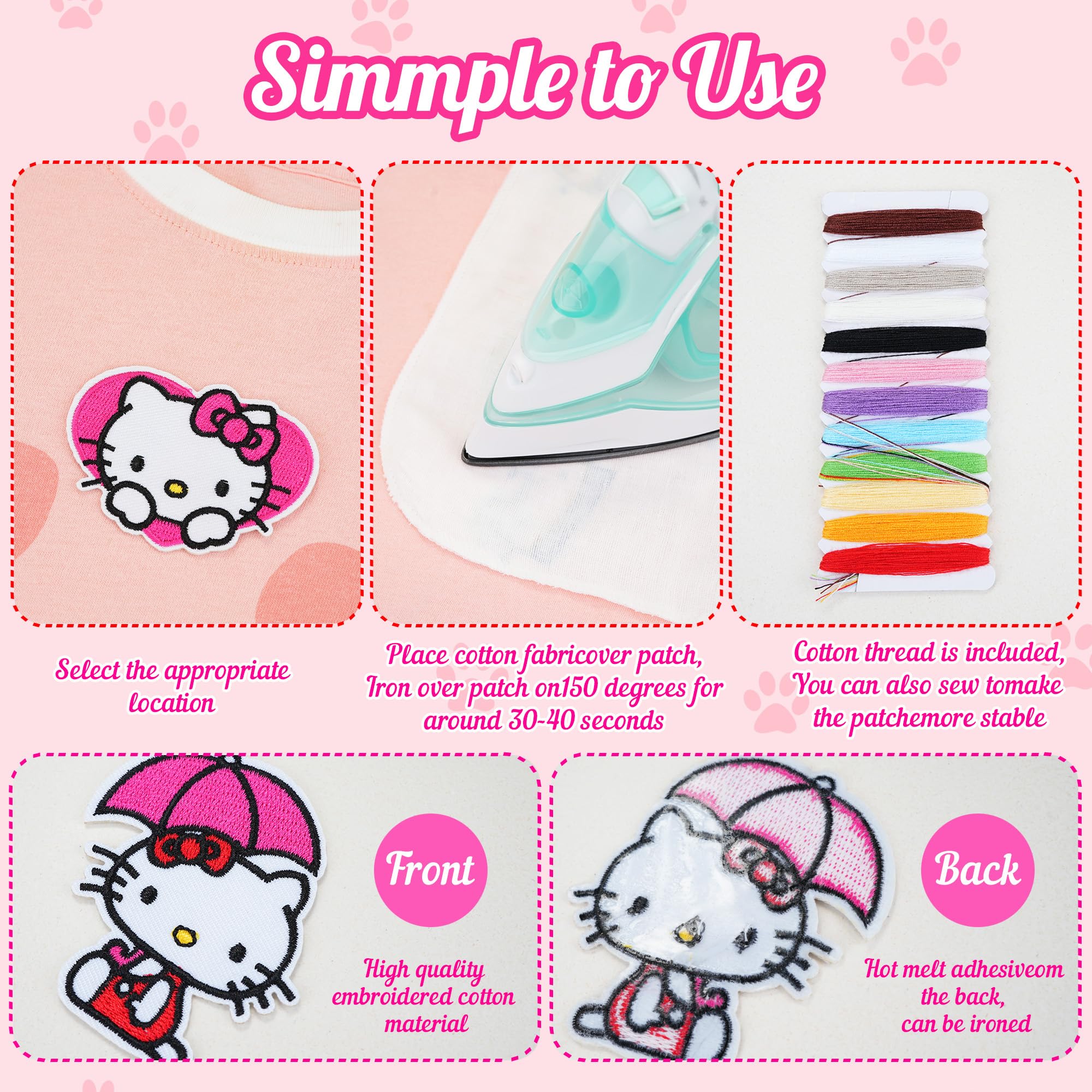 Easy iron on or sew on cat patches for jackets and backpacks
