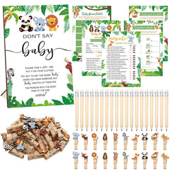 Patelai safari baby shower games cards pencils and sign