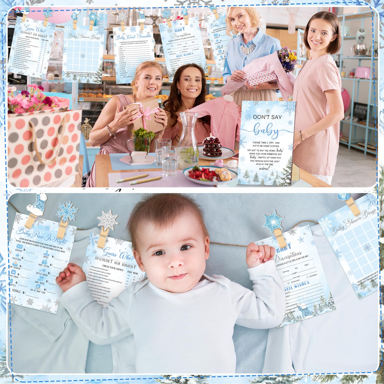 Blue snowflake charms in winter theme decor