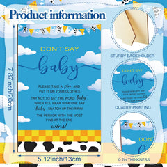 Wooden sign with clothespins and cards for baby shower games