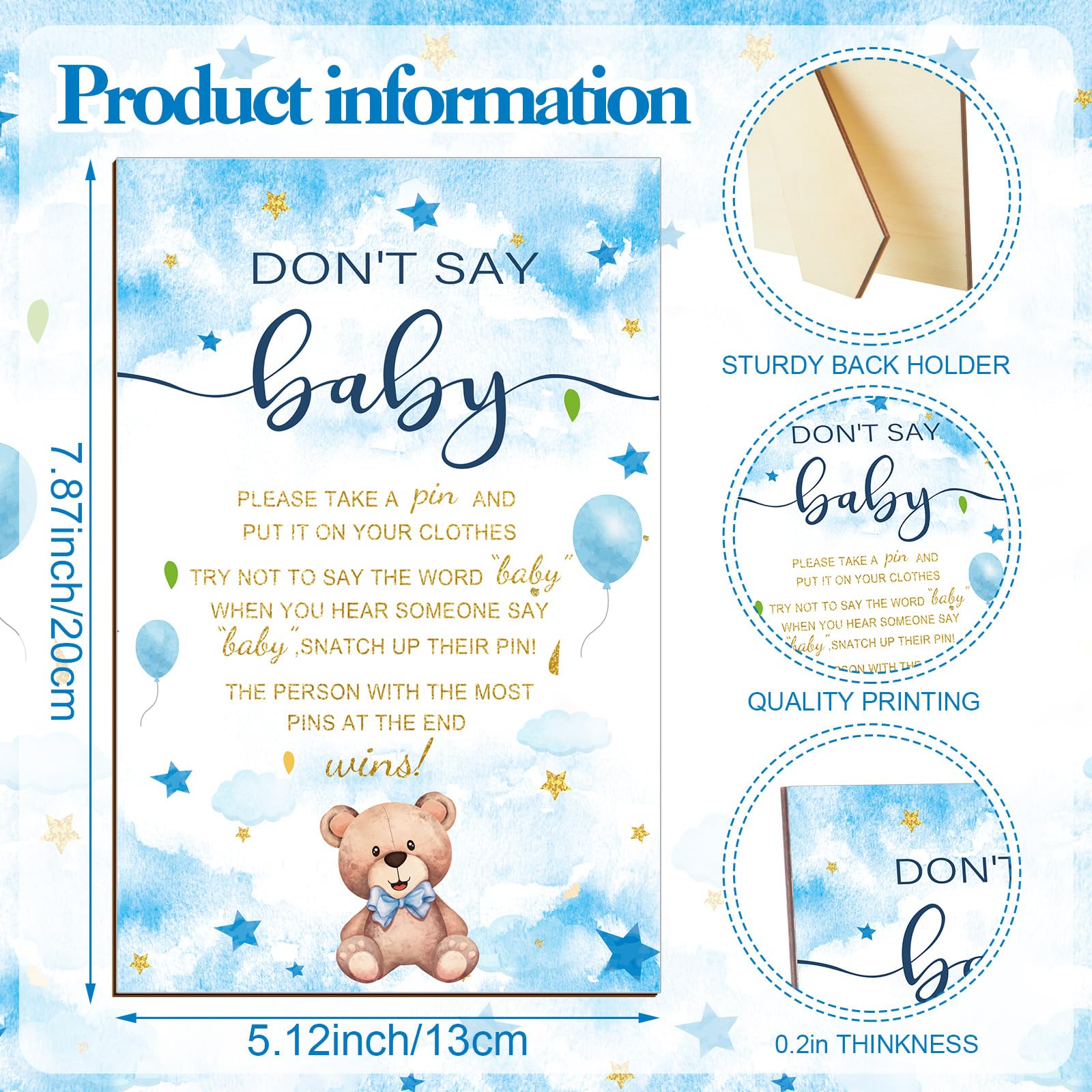 Wooden clothespins included in Patelai blue bear set