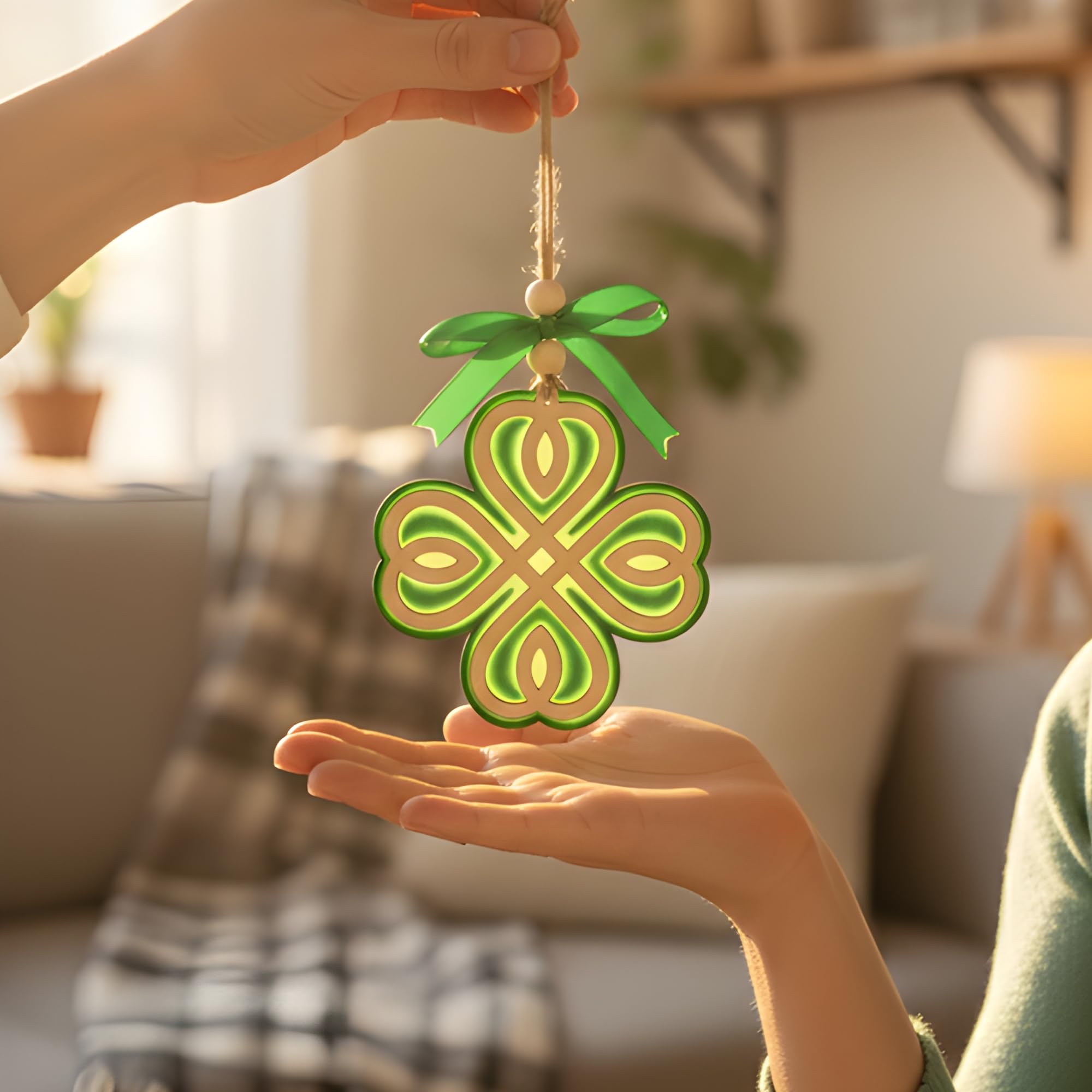 Two-layer shamrock hanging decor for seasonal display