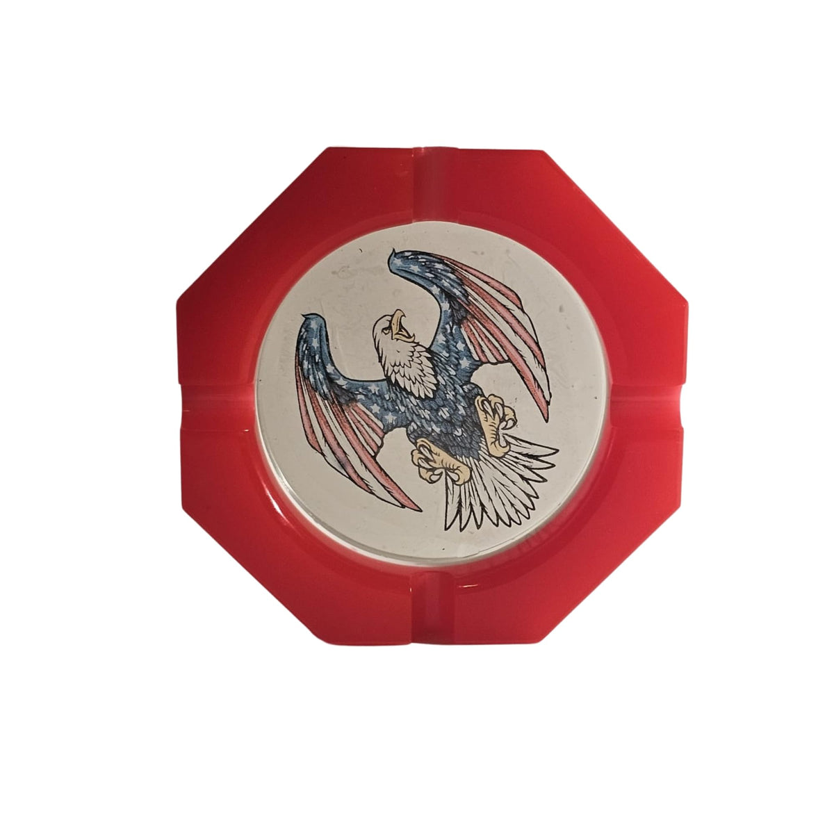 Patriotic octagonal ashtray with USA flag and bald eagle design