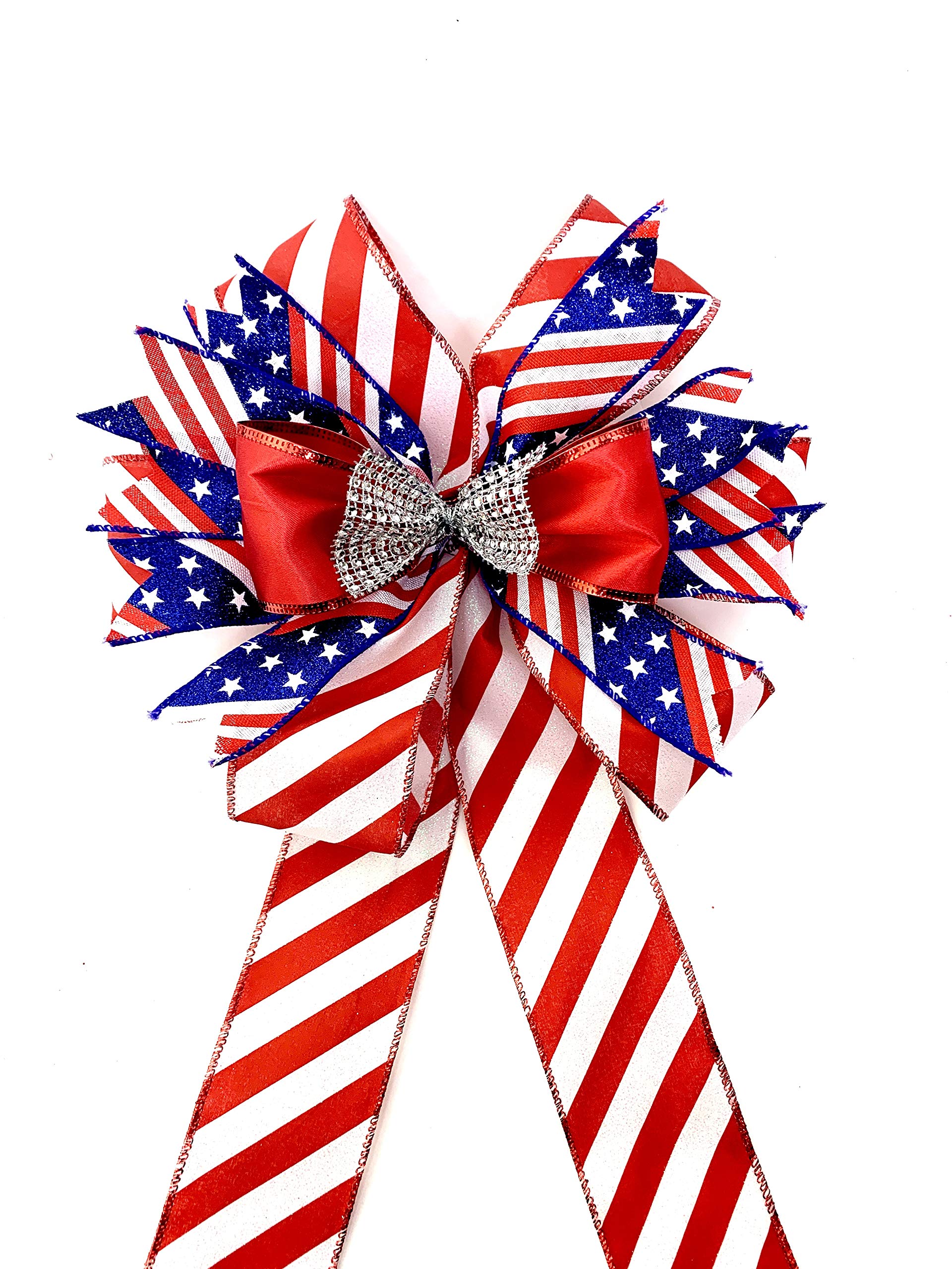 Patriotic Christmas Wreath Bow product view 12 inch wide