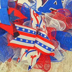 USA Door Hanger patriotic decor with red white blue mesh