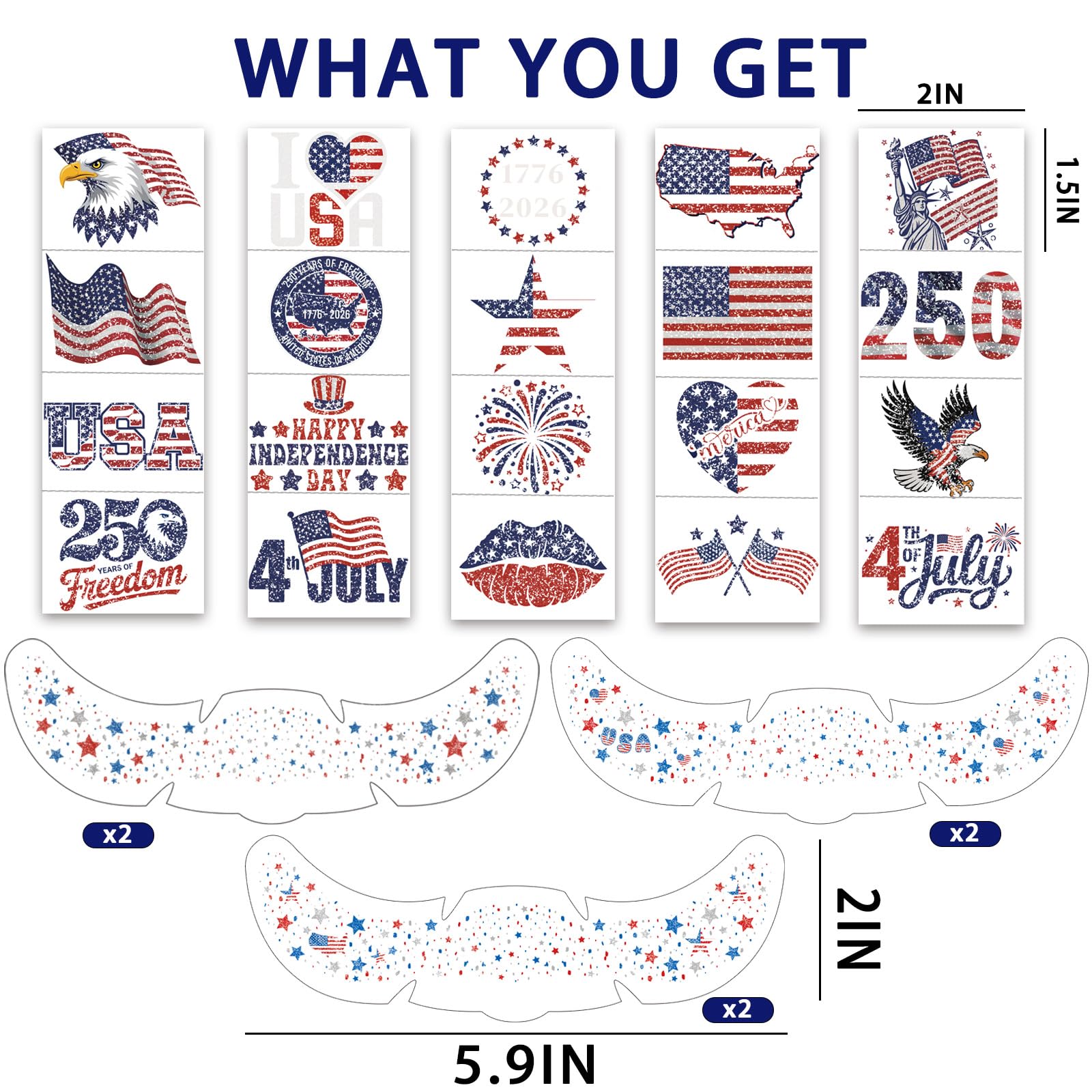 patriotic-face-stickers-six-pack in red white blue
