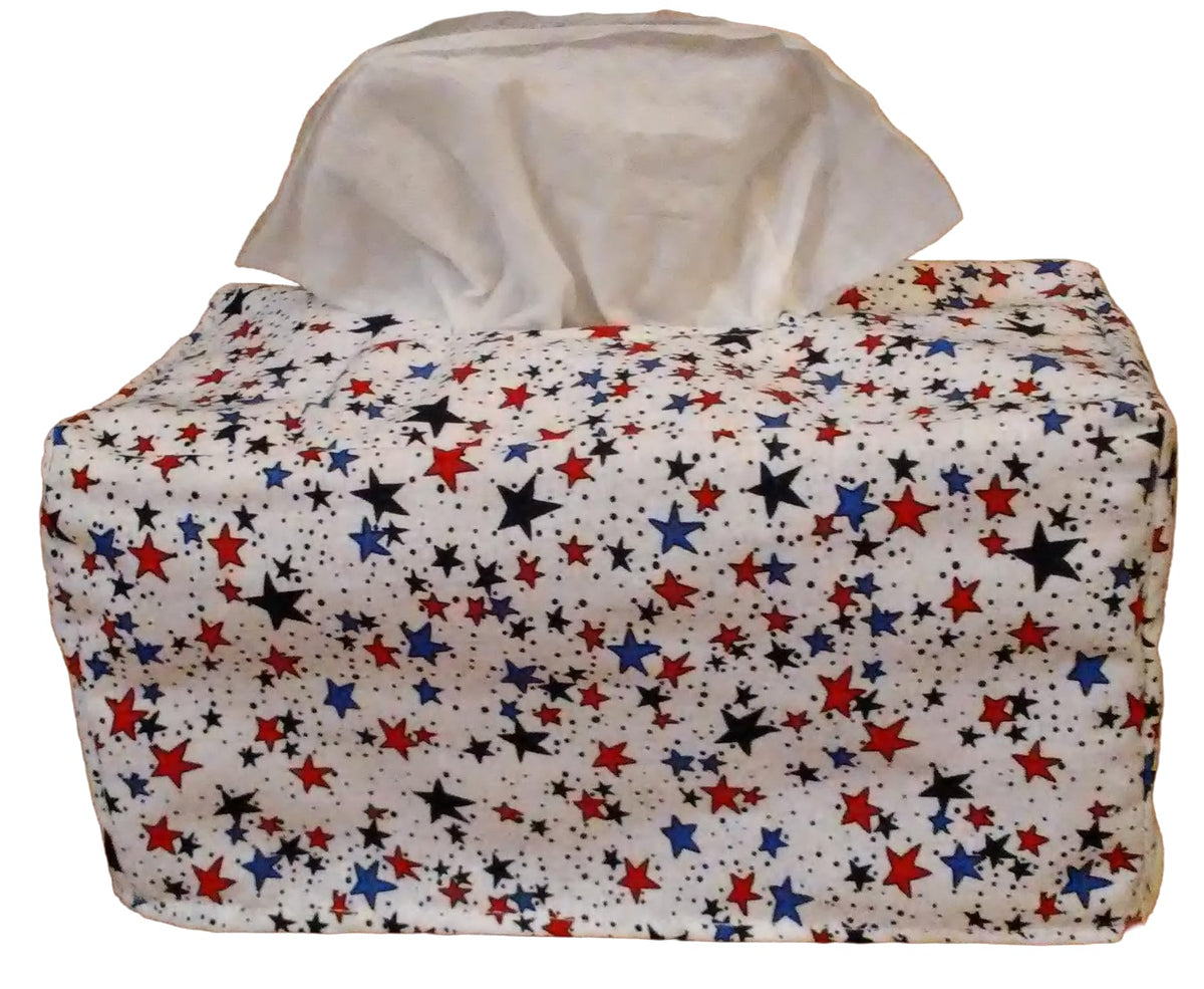 Patriotic Galaxy Of Stars rectangle tissue box cover on white fabric