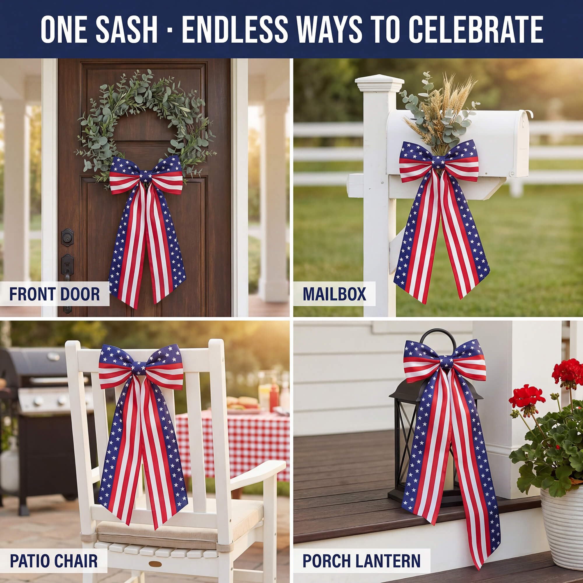 Wreath sash width five inches length fifty five inches