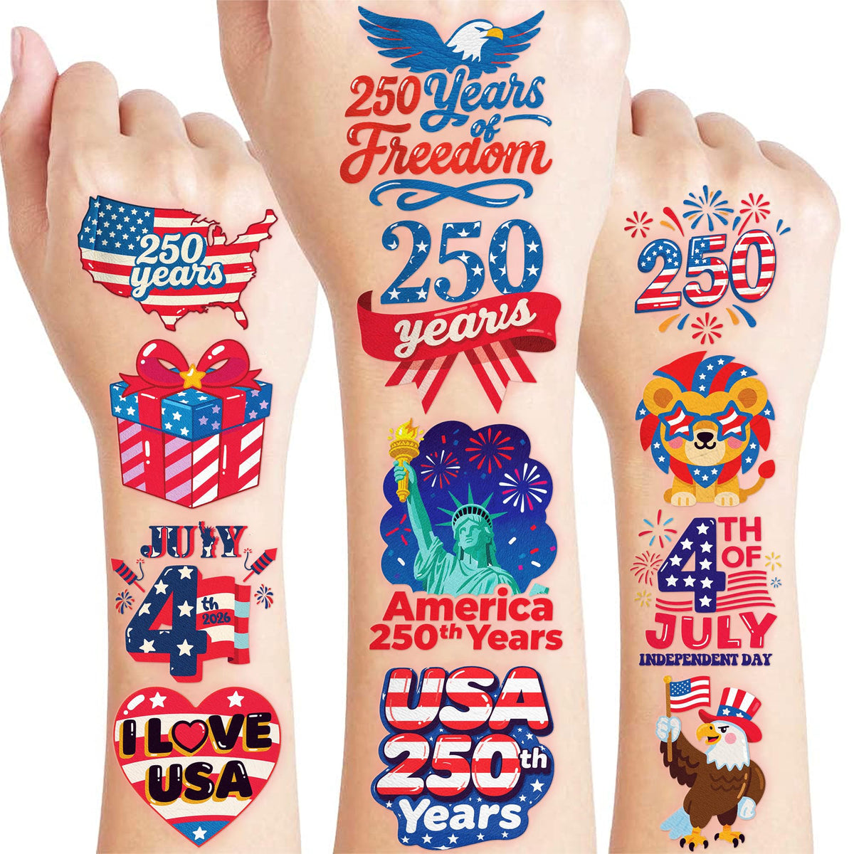 Patriotic temporary tattoos 120 pcs on 10 sheets