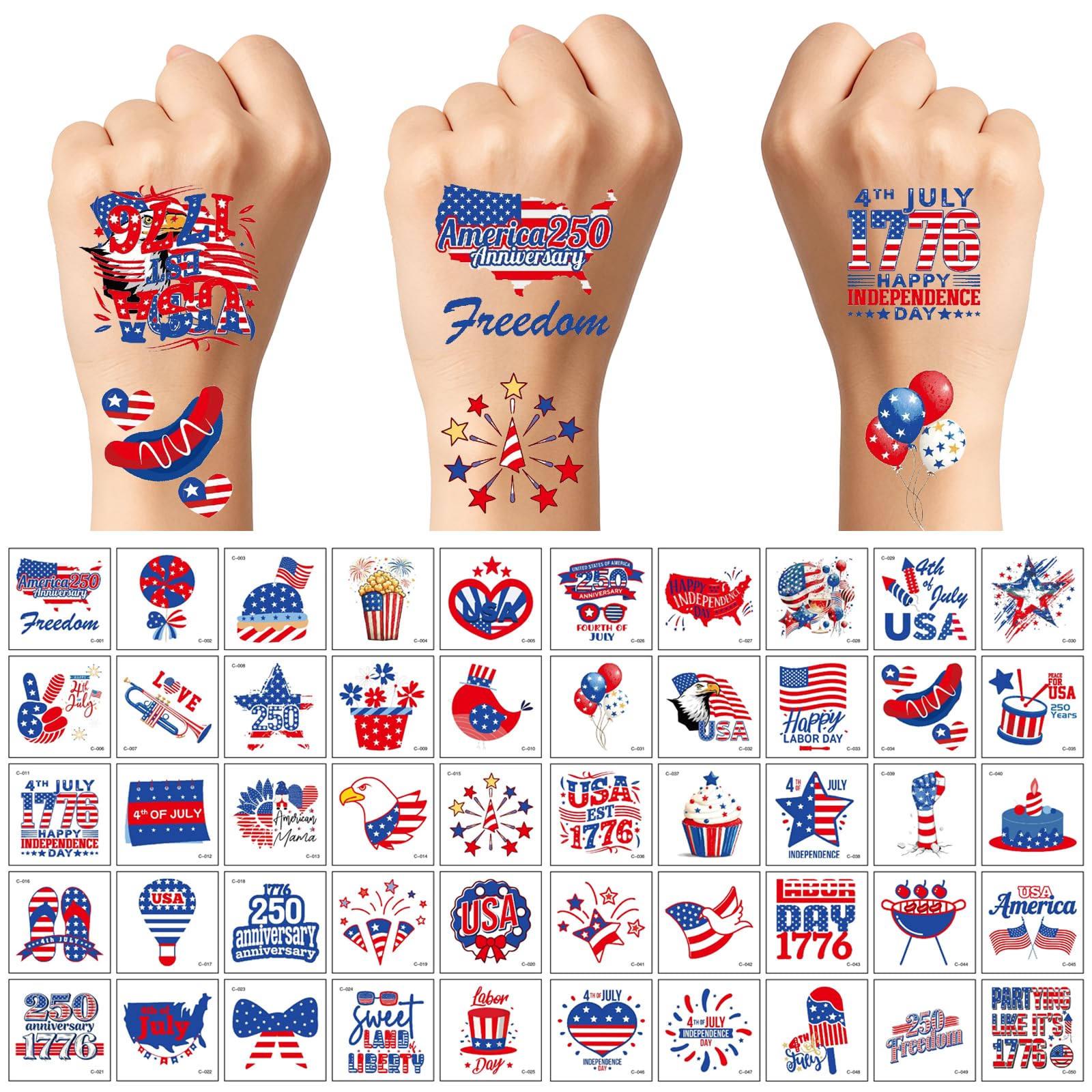 Patriotic temporary tattoos featuring eagles and flags